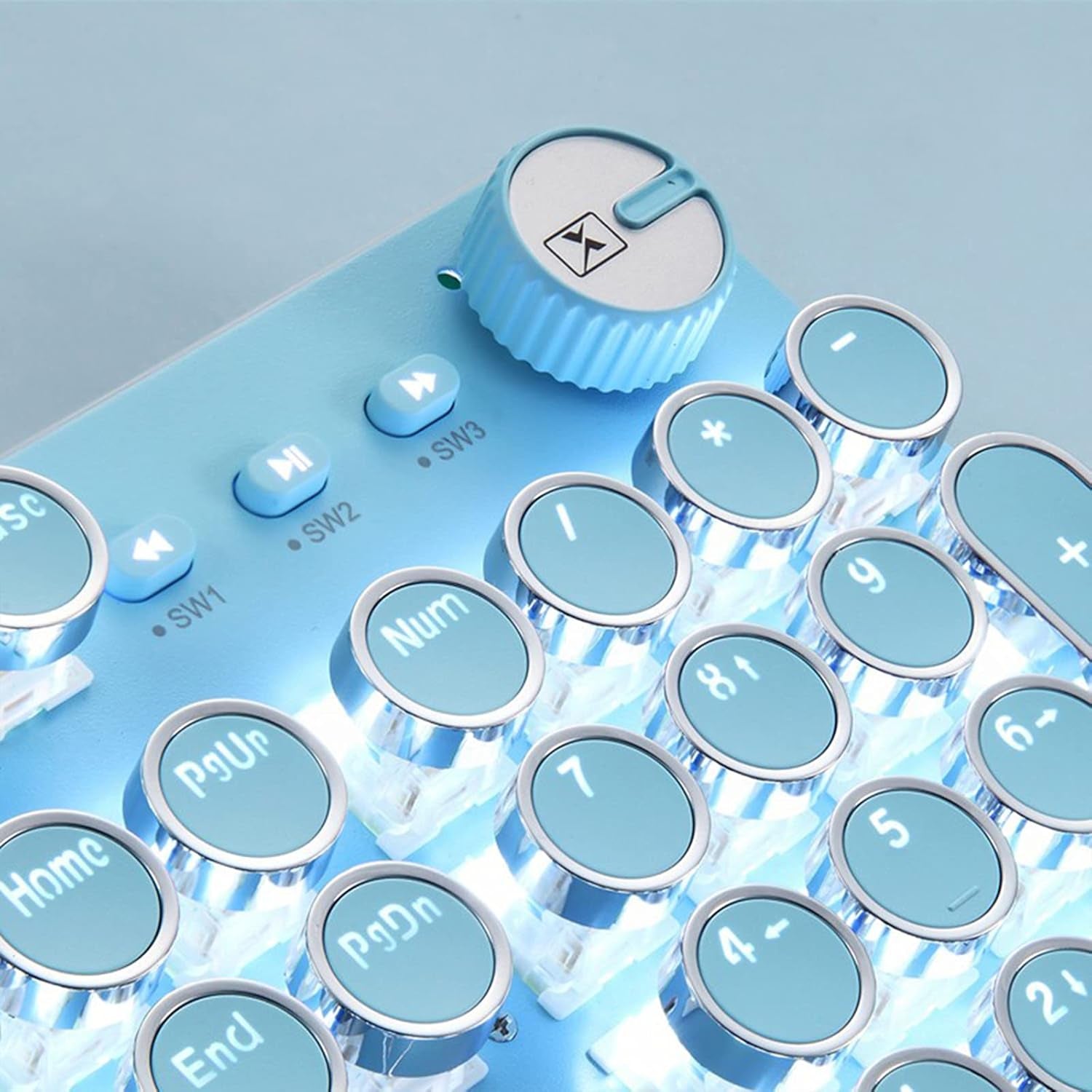 Blue Keycaps for Typewriter Keyboard, round Keycaps for Typewriter Keyboard, Custom Keycaps for Retro DIY Keyboard, Removable Keycaps for 104 Full Size Steampunk Light up Keyboard