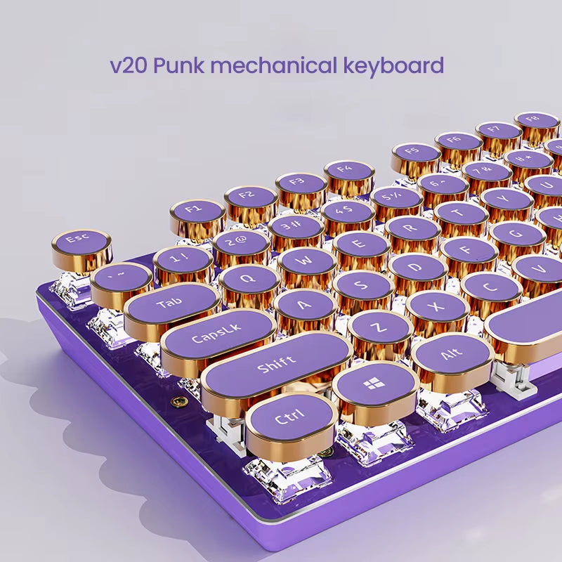 V20 Punk Typewriter Mechanical Gaming Keyboard, 104 Keys round Keycaps LED White Backlit, Key-Wire Separation Design