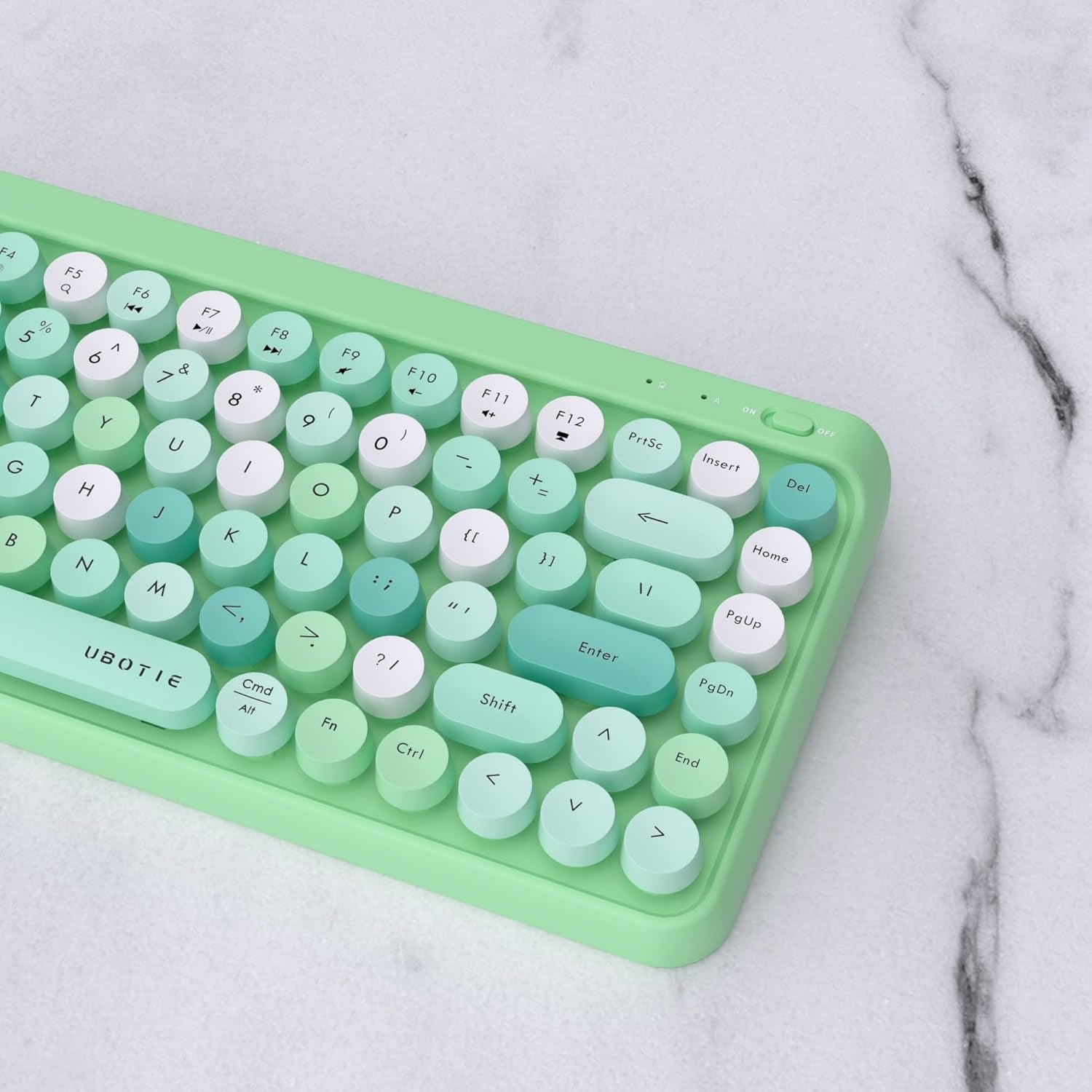 Portable Bluetooth Colorful Computer Keyboards, Wireless Mini Compact Retro Typewriter Flexible 84Keys Design Keyboard (Green-Colorful)