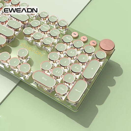 V20 Punk Typewriter Mechanical Gaming Keyboard, 104 Keys round Keycaps LED White Backlit, Key-Wire Separation Design