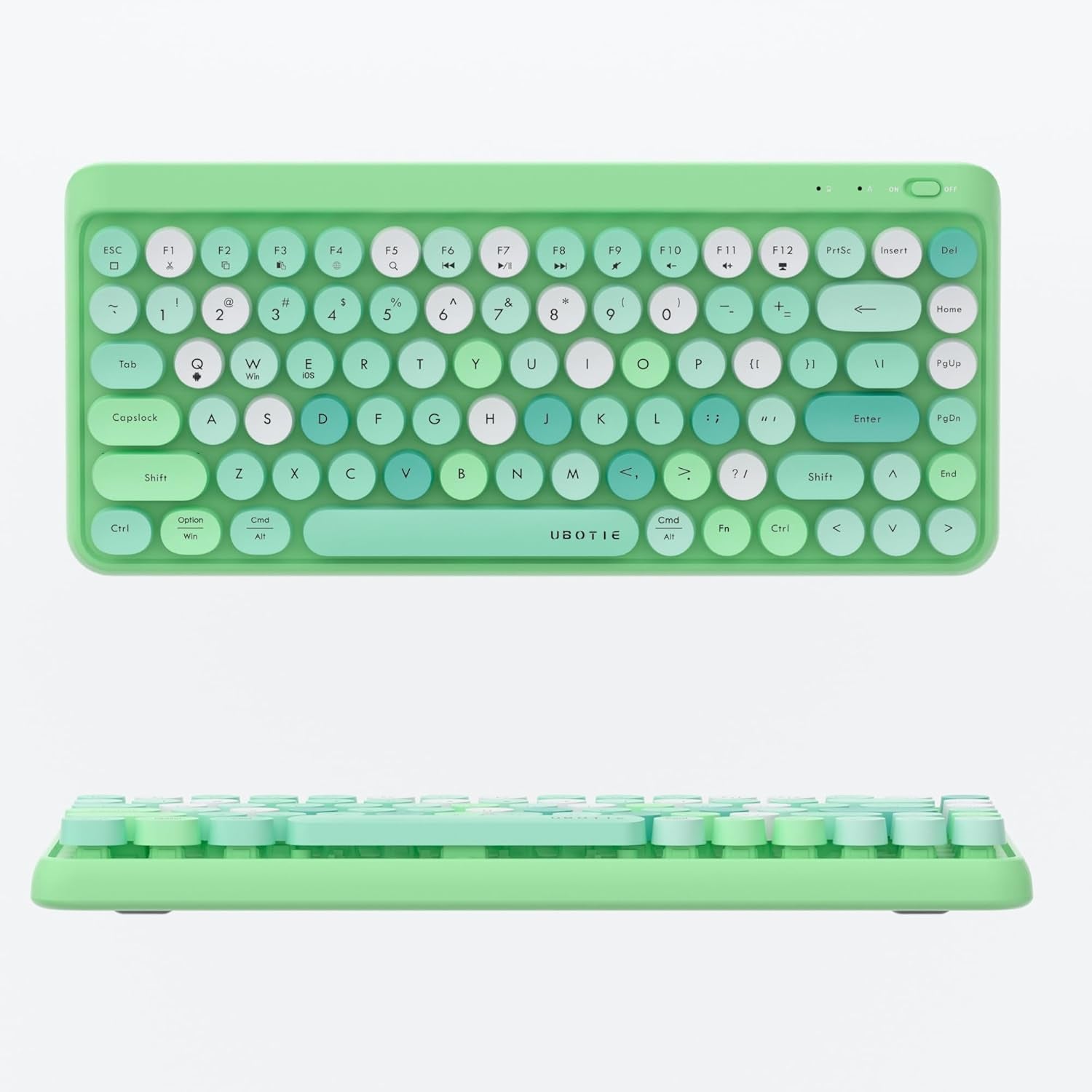 Portable Bluetooth Colorful Computer Keyboards, Wireless Mini Compact Retro Typewriter Flexible 84Keys Design Keyboard (Green-Colorful)