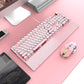 Pink Retro Typewriter Keyboard, Wired Mechanical Gaming Keyboard with Pure White Backlight, 104 Keys Retro Steampunk Vintage Keyboard with Blue Switches, Metal Panel round Keycaps (Pink)