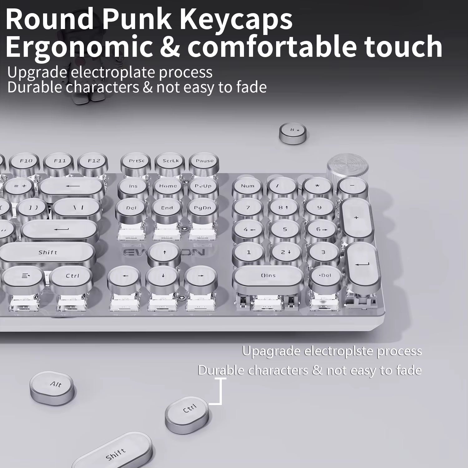 V20 Punk Typewriter Mechanical Gaming Keyboard, 104 Keys round Keycaps LED White Backlit, Key-Wire Separation Design