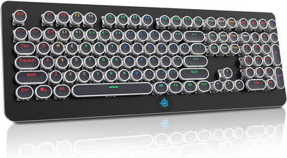 Retro Mechanical Keyboard,  Typewriter Keyboard, RGB Gaming Keyboard with RGB Backlit,Retro Keyboard with round Keycaps and Multimedia Keys for Gaming/Office(108 Keys,Brown Switch,Black)
