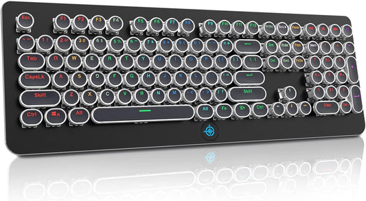Retro Mechanical Keyboard,  Typewriter Keyboard, RGB Gaming Keyboard with RGB Backlit,Retro Keyboard with round Keycaps and Multimedia Keys for Gaming/Office(108 Keys,Brown Switch,Black)