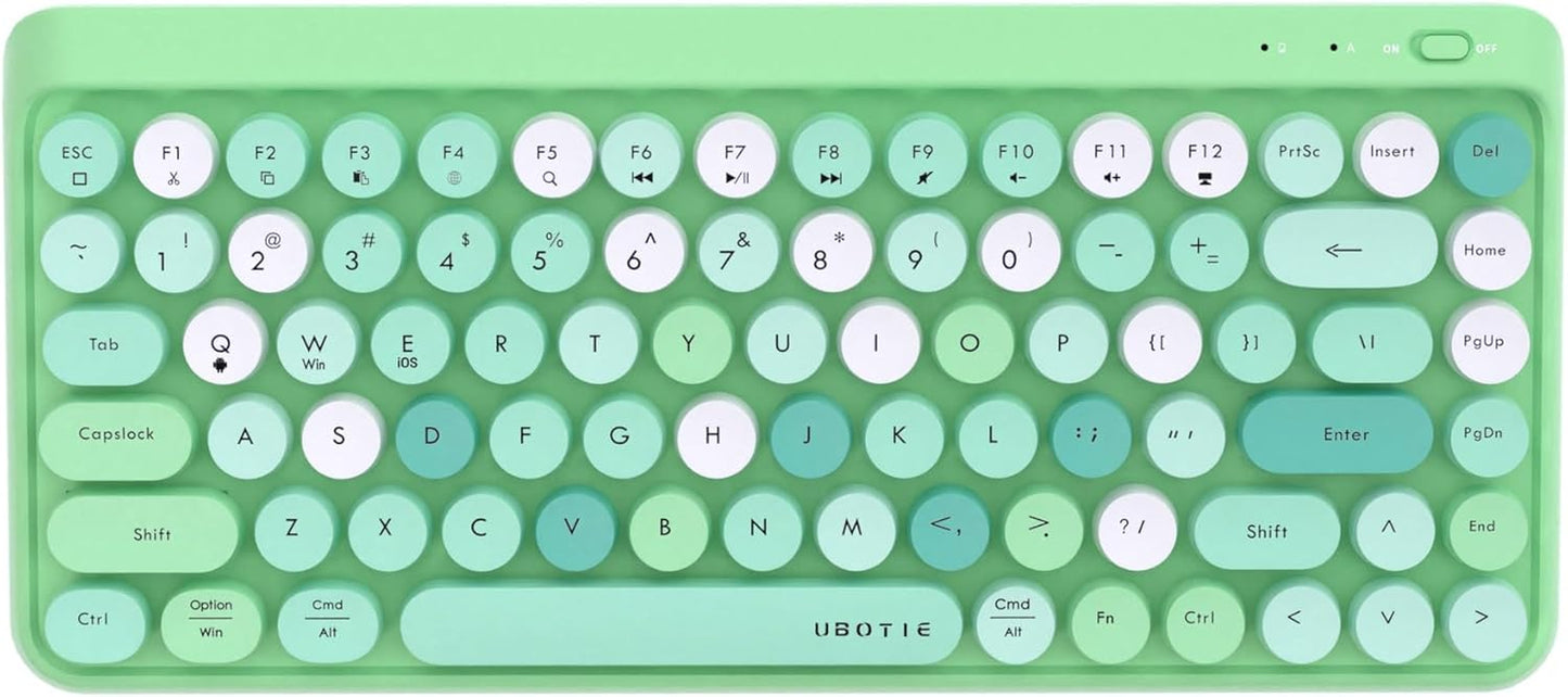 Portable Bluetooth Colorful Computer Keyboards, Wireless Mini Compact Retro Typewriter Flexible 84Keys Design Keyboard (Green-Colorful)