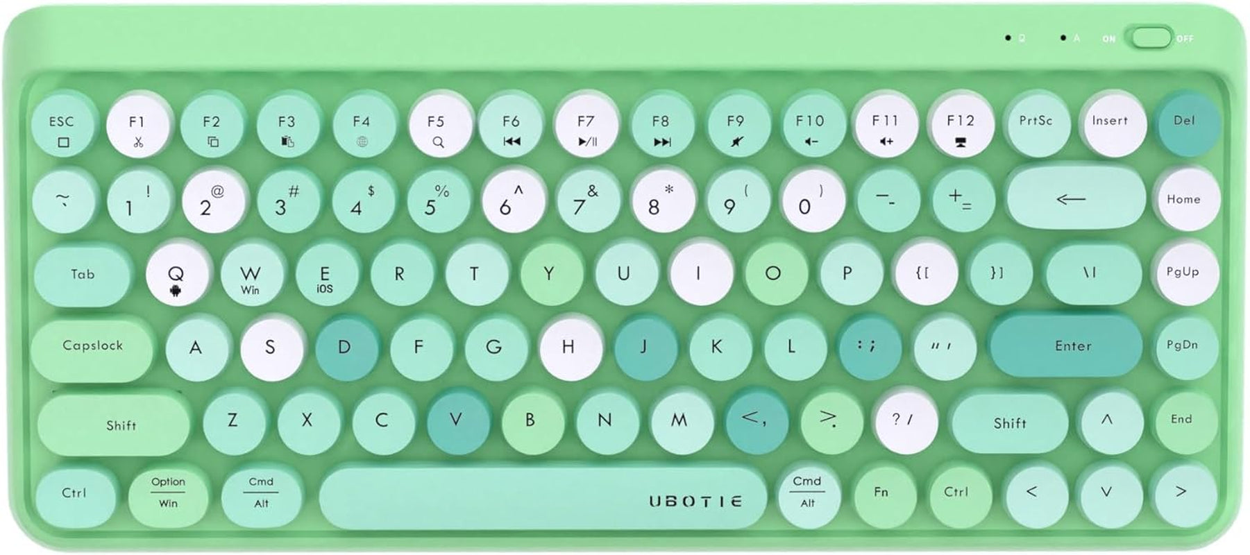 Portable Bluetooth Colorful Computer Keyboards, Wireless Mini Compact Retro Typewriter Flexible 84Keys Design Keyboard (Green-Colorful)