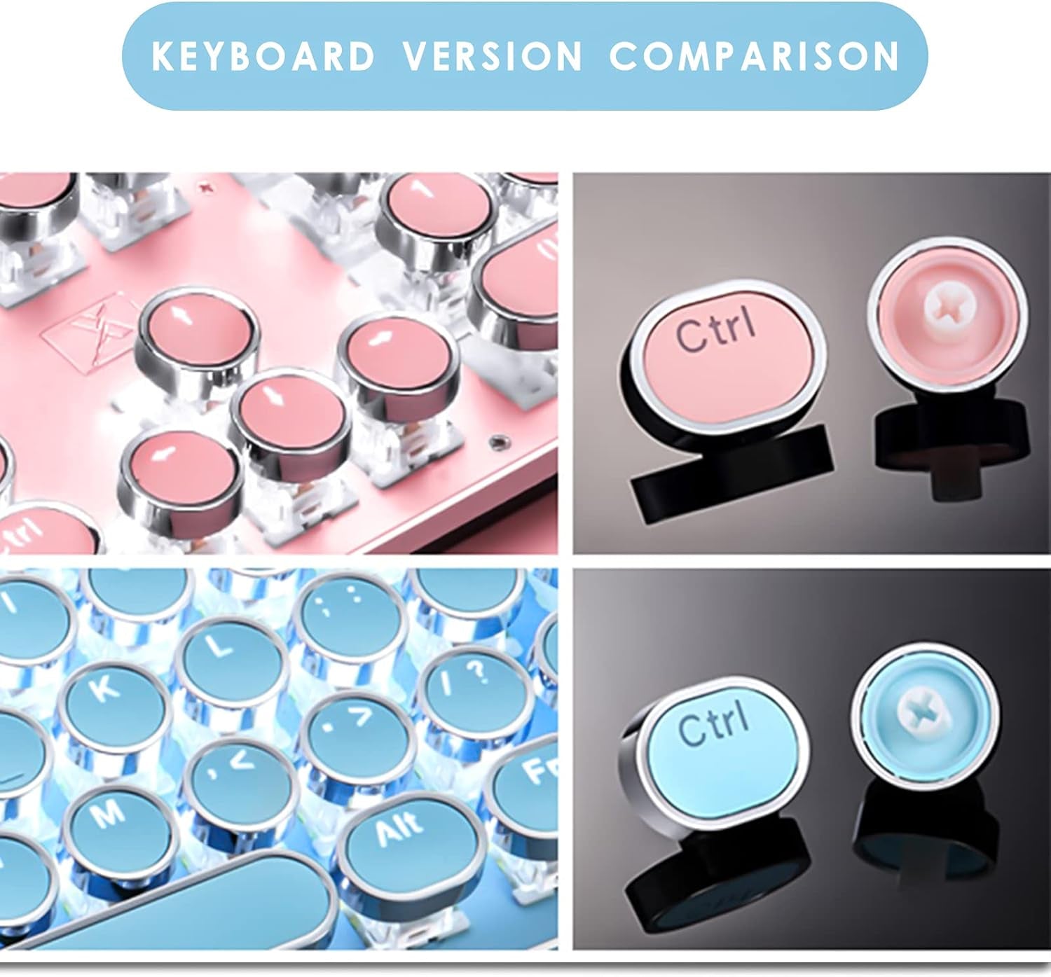 Blue Keycaps for Typewriter Keyboard, round Keycaps for Typewriter Keyboard, Custom Keycaps for Retro DIY Keyboard, Removable Keycaps for 104 Full Size Steampunk Light up Keyboard