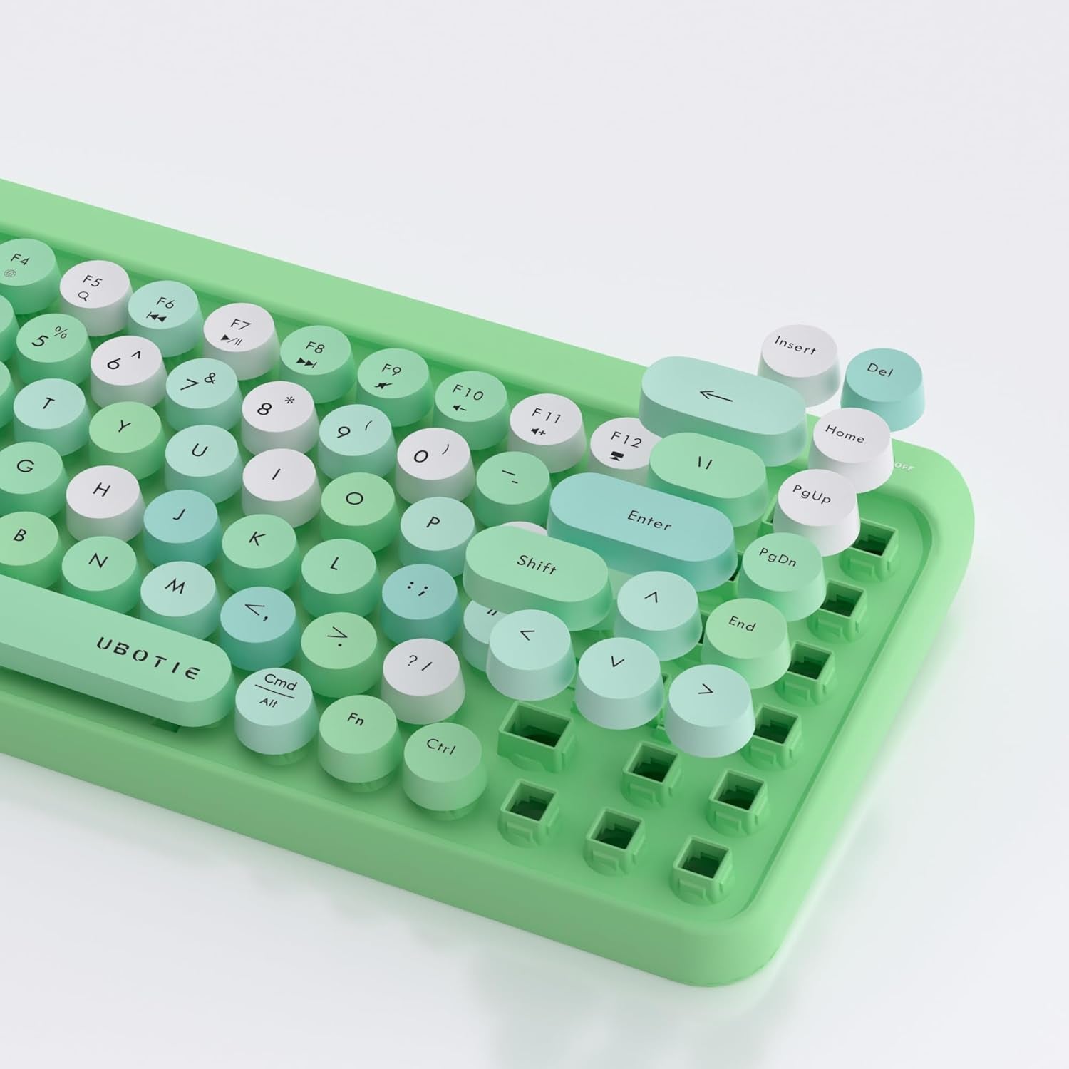 Portable Bluetooth Colorful Computer Keyboards, Wireless Mini Compact Retro Typewriter Flexible 84Keys Design Keyboard (Green-Colorful)