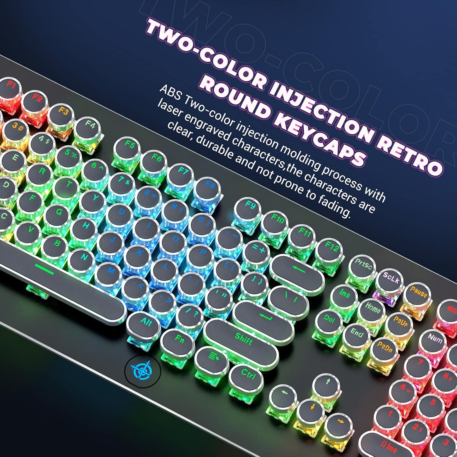Retro Mechanical Keyboard,  Typewriter Keyboard, RGB Gaming Keyboard with RGB Backlit,Retro Keyboard with round Keycaps and Multimedia Keys for Gaming/Office(108 Keys,Brown Switch,Black)