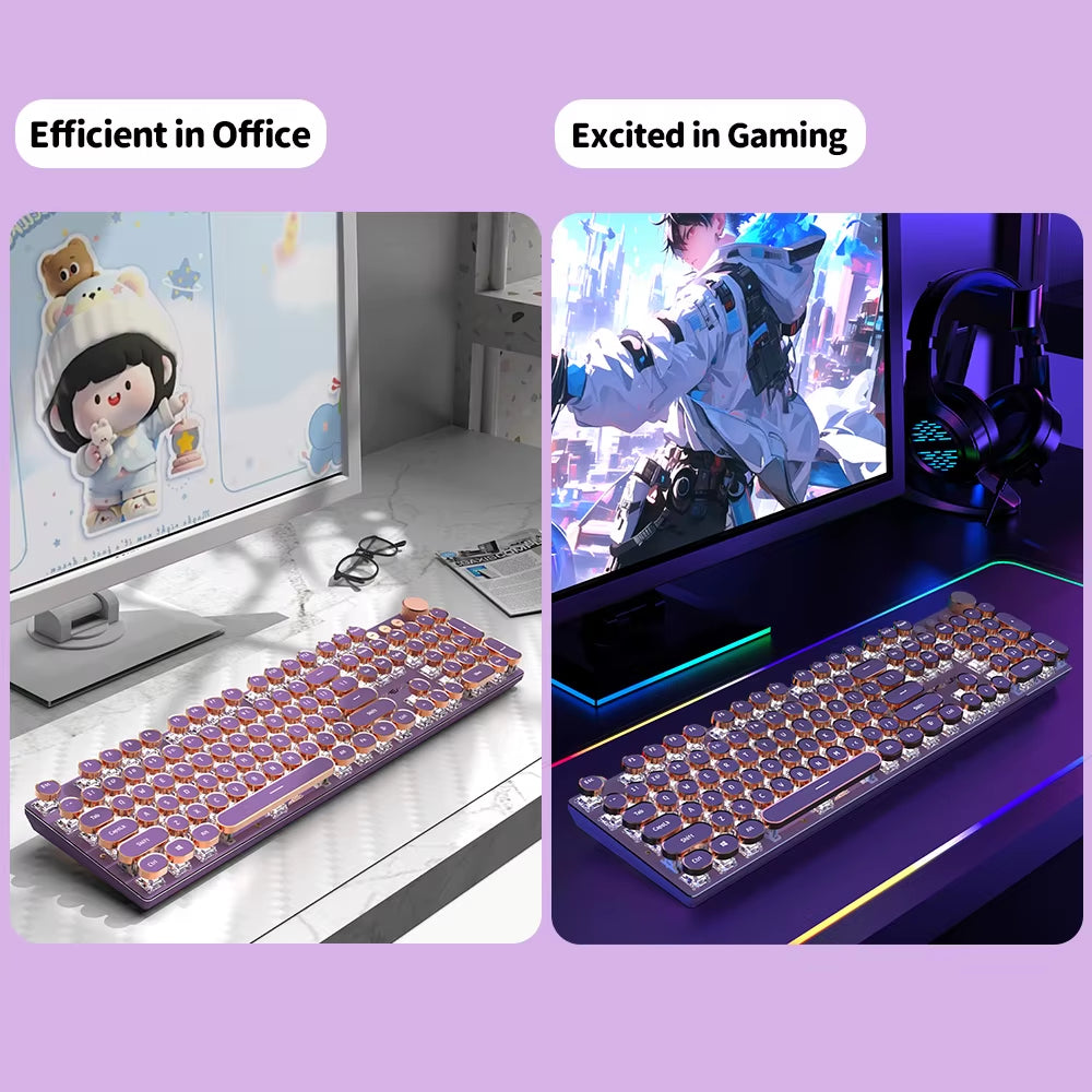V20 Punk Typewriter Mechanical Gaming Keyboard, 104 Keys round Keycaps LED White Backlit, Key-Wire Separation Design