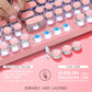 Pink Retro Typewriter Keyboard, Wired Mechanical Gaming Keyboard with Pure White Backlight, 104 Keys Retro Steampunk Vintage Keyboard with Blue Switches, Metal Panel round Keycaps (Pink)