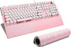 Pink Retro Typewriter Keyboard, Wired Mechanical Gaming Keyboard with Pure White Backlight, 104 Keys Retro Steampunk Vintage Keyboard with Blue Switches, Metal Panel round Keycaps (Pink)