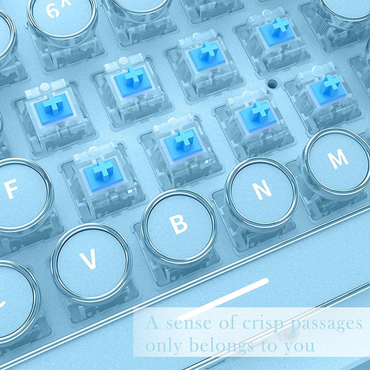 Blue Keycaps for Typewriter Keyboard, round Keycaps for Typewriter Keyboard, Custom Keycaps for Retro DIY Keyboard, Removable Keycaps for 104 Full Size Steampunk Light up Keyboard